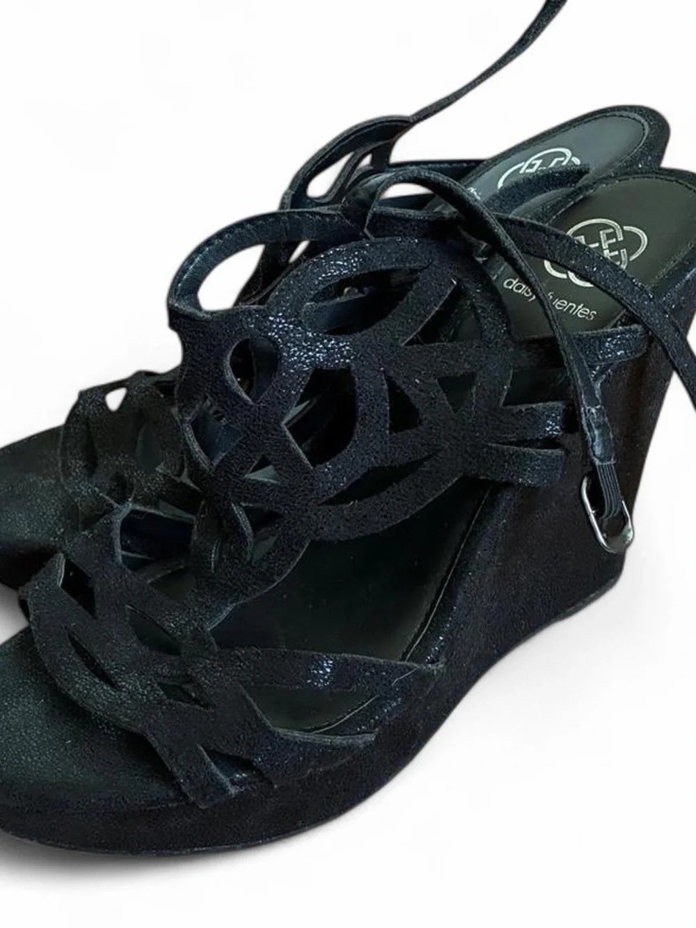 Daisy Fuentes Black Cutout Wedge Sandals
